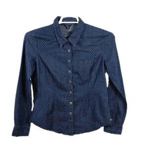 Guess Women's Medium Blue White Polka Dot Pearl Snap Western Shirt